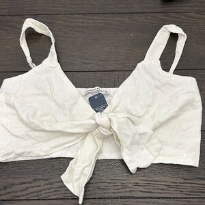 Abercrombie & Fitch Cream Tie-Front Crop Top